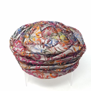 Valerie Modes hat multicolor‎ ruched floral burned out velvet pillbox VTG